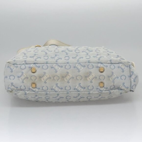 CELINE C Macadam Canvas Tote Bag Light Blue White gold Auth ar13244 - Picture 8 of 15